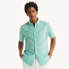 Big & Tall Short-Sleeve Striped Seersucker Shirt,Nile,large