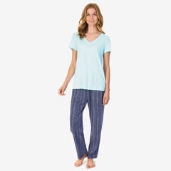 V-Neck Jersey Knit Pajama Set,Navy,large