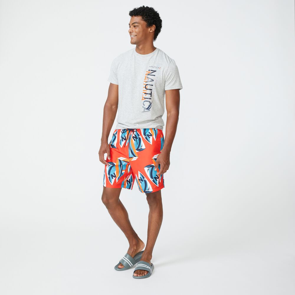 8" SAILBOAT PRINT SWIM,Orange Poppy,large