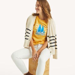 Foil Sailboat Graphic T-Shirt,Golden Apricot,large