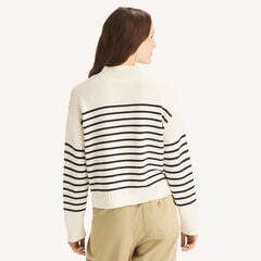 Striped Mock-Neck Sweater,Sail White,large