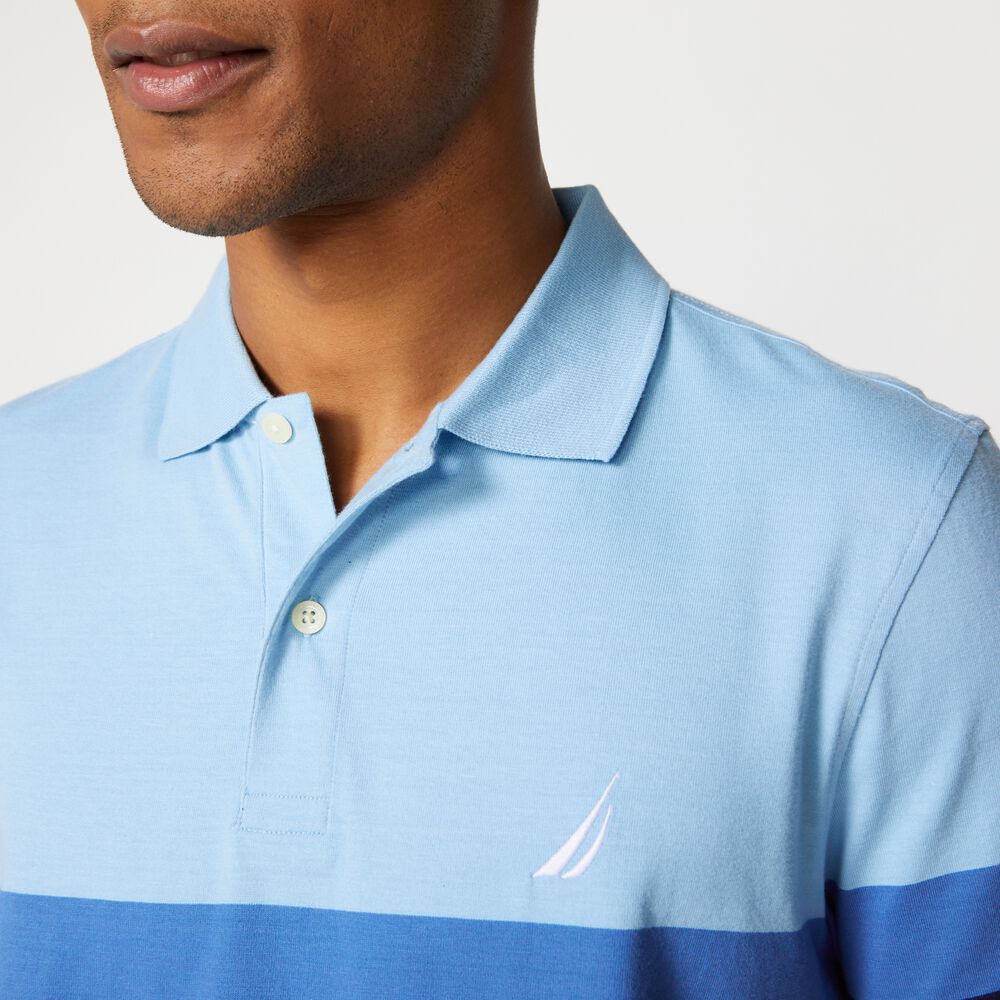 PREMIUM COTTON COLORBLOCK STRIPE POLO,Gulfcoast Blue Heather,large