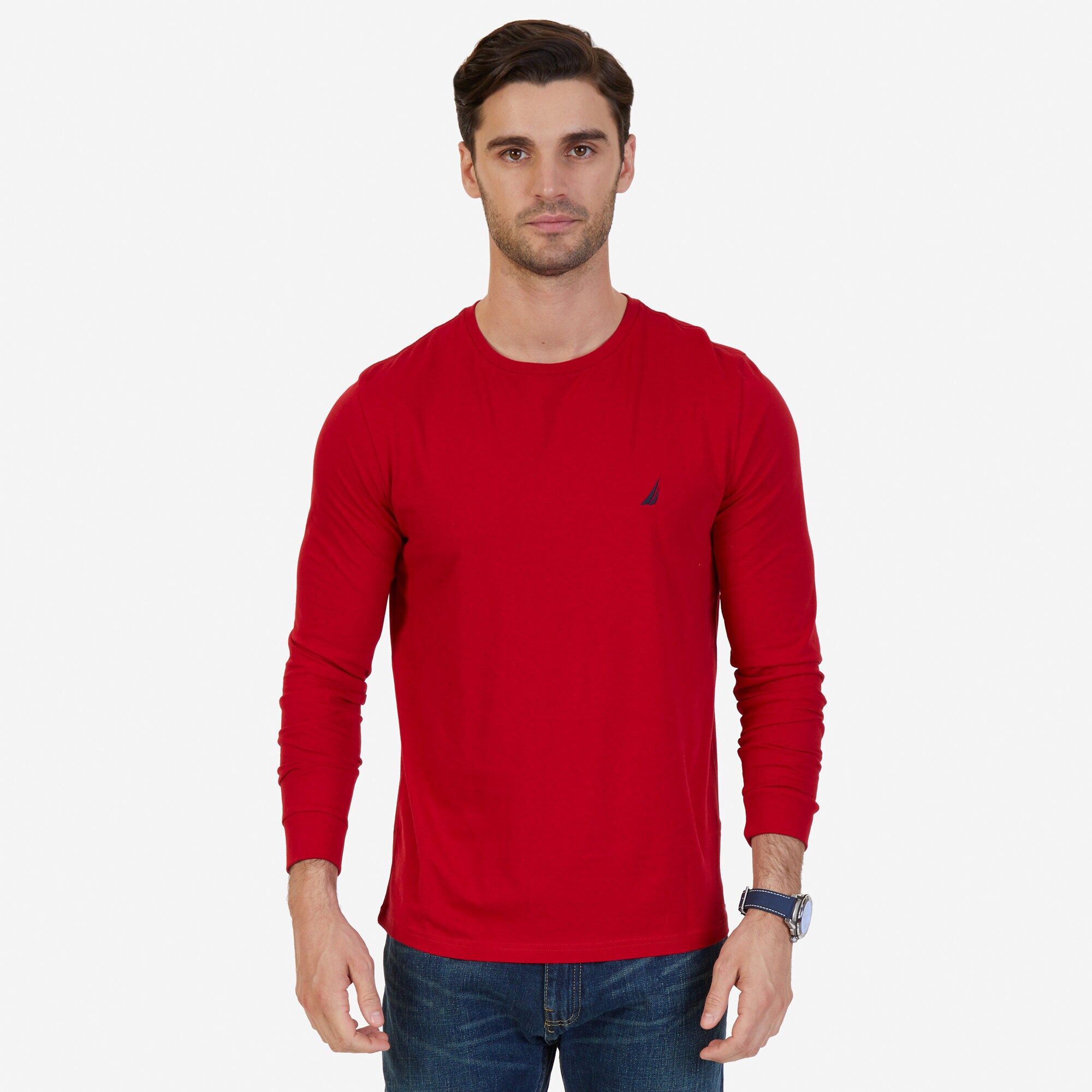 Solid Crew-Neck Long Sleeve T-Shirt | Nautica