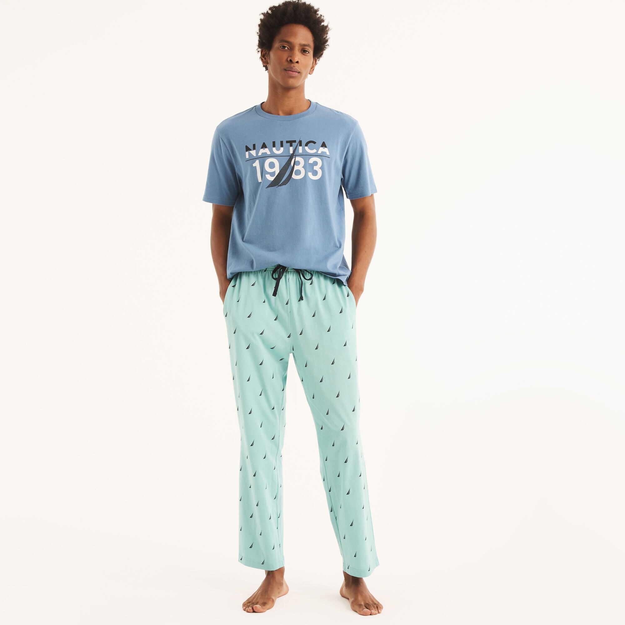LOGO PRINT KNIT SLEEP PANT,Deep Dive Wash,large