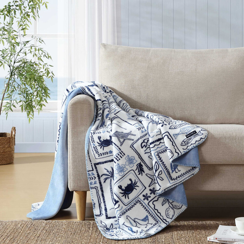 Beach Collage 50" X 70" Throw Blanket,Pure Deep Bay Wash,large