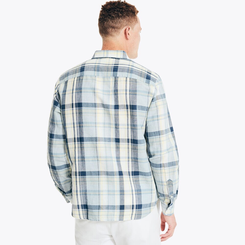 CLASSIC FIT PLAID LINEN SHIRT,Noon Blue,large