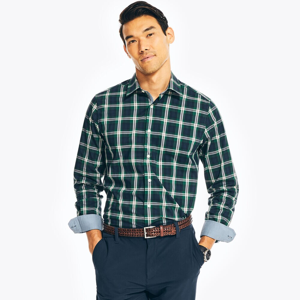 NAVTECH TRIM FIT PLAID SHIRT,Peacoat,large