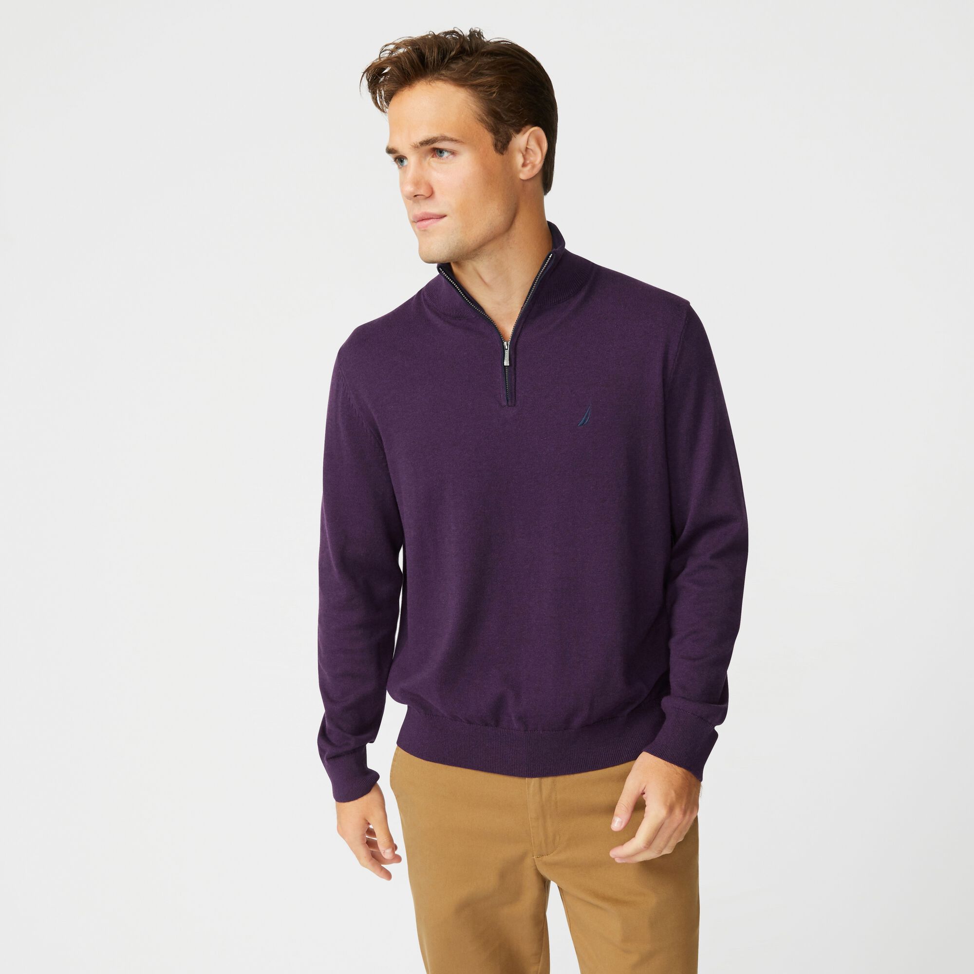 BIG & TALL NAVTECH QUARTER-ZIP SWEATER,Blackberry Heather,large