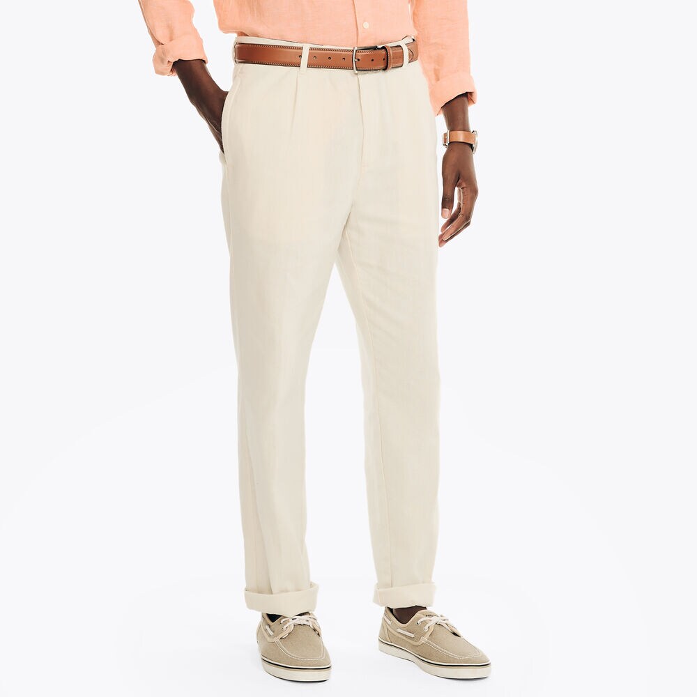 Linen Pleated Trouser Pant,Natural,large