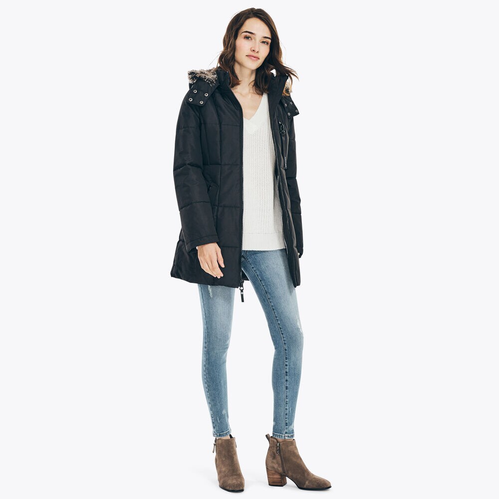FAUX-FUR TRIMMED PARKA,True Black,large