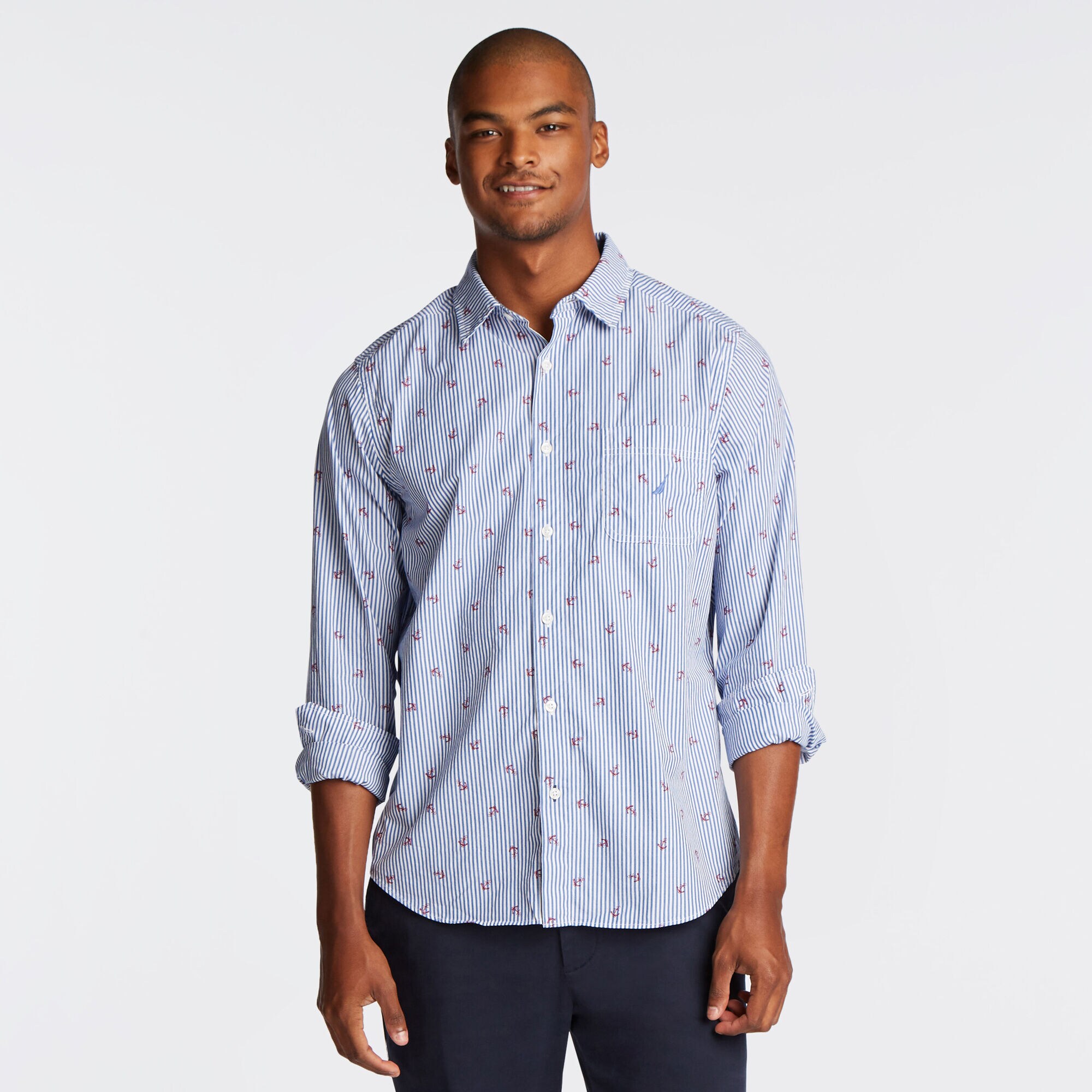 CLASSIC FIT SHIRT IN STRIPE & ANCHOR PRINT,Clear Sky Blue,large