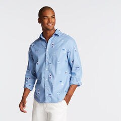 CLASSIC FIT STRETCH OXFORD IN MARITIME ICON PRINT,Aquasplash,large