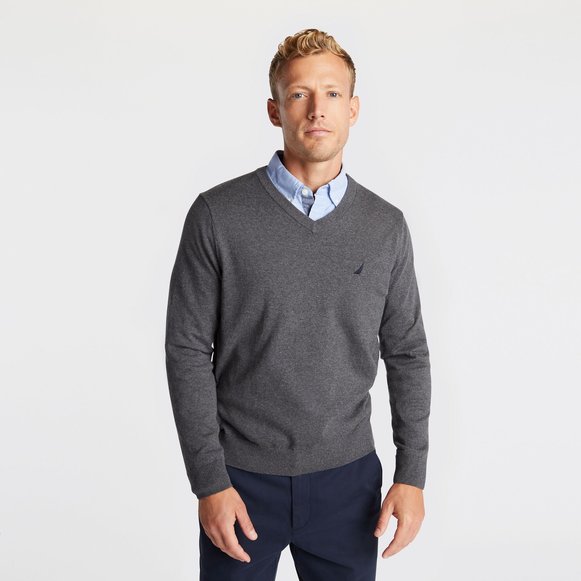 NAVTECH V-NECK SWEATER,Charcoal Heather,large