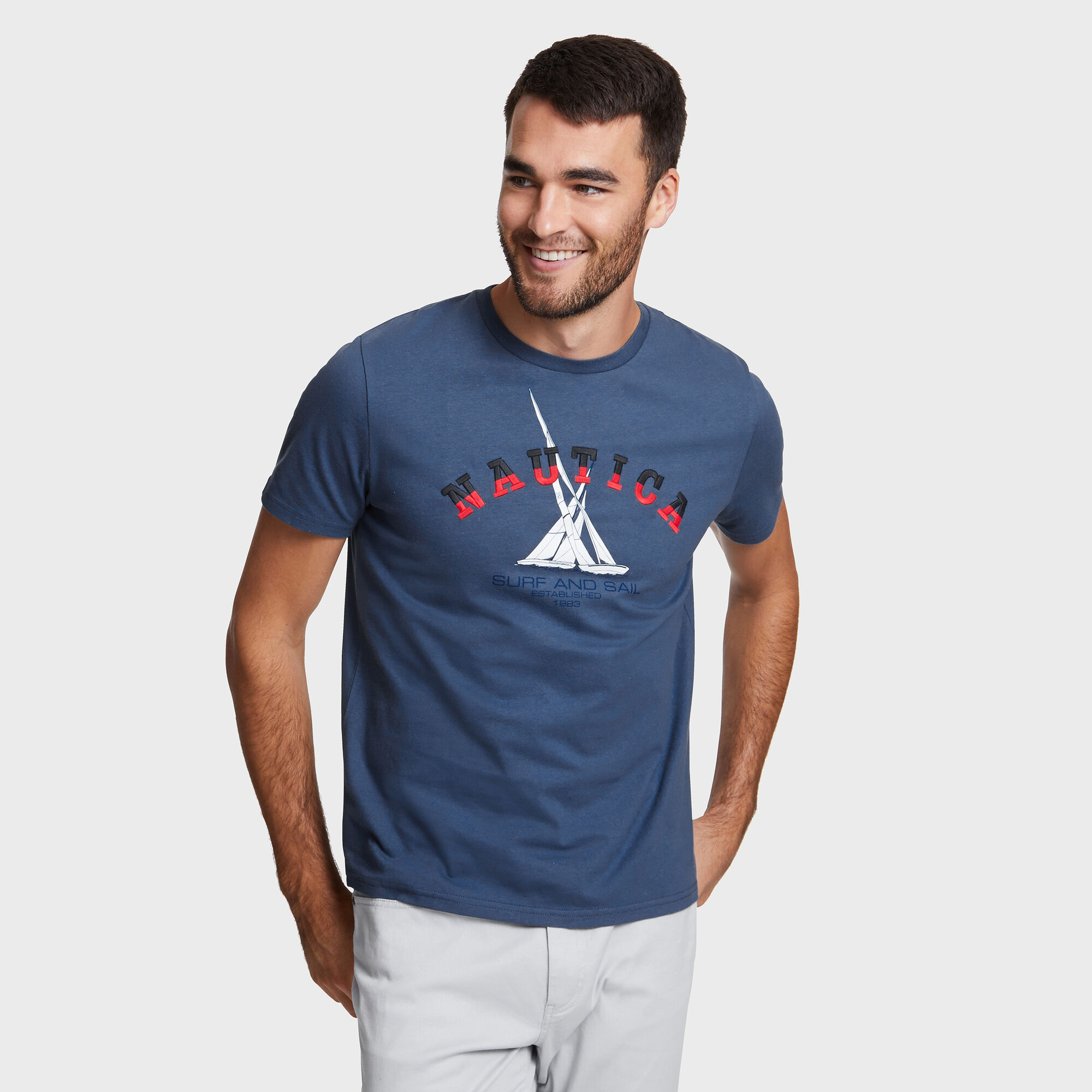 NAUTICA SAILING CREWNECK T-SHIRT,Ensign Blue,large