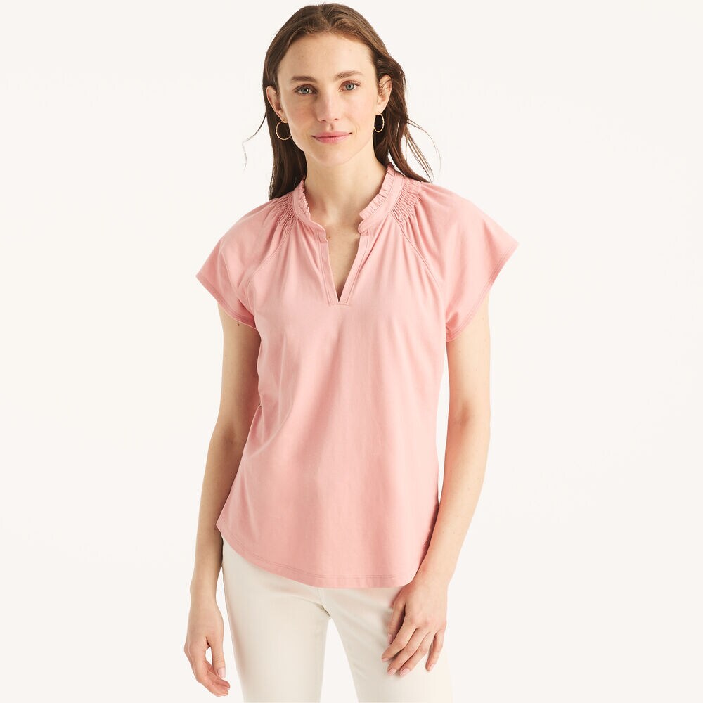 Ruffle Popover Top,Sunguard Red,large