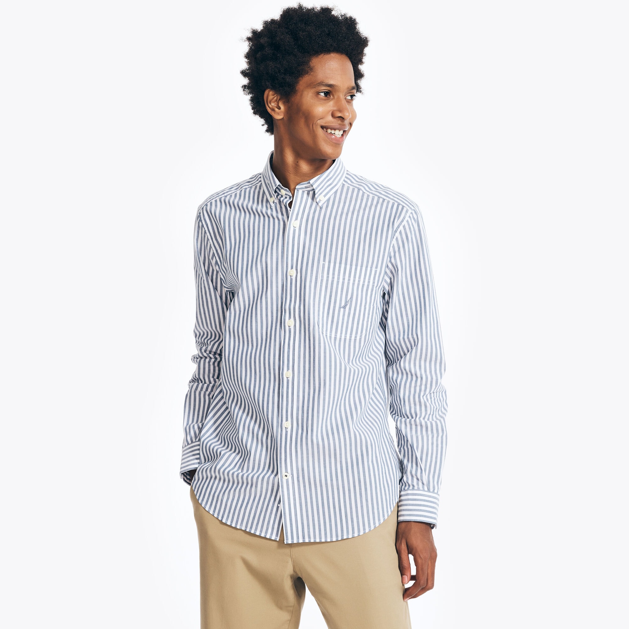 STRIPED POPLIN SHIRT,Pure Adriatic Sea Wash,large