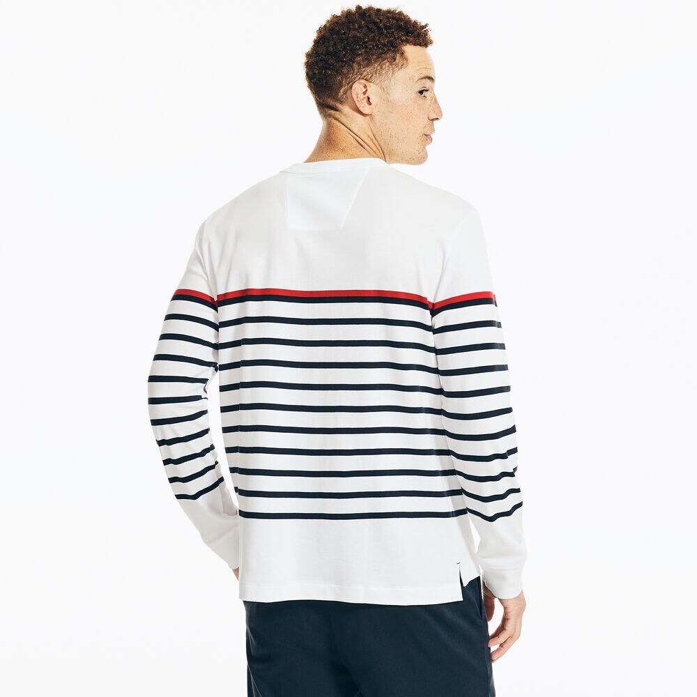 STRIPED LONG-SLEEVE T-SHIRT,Bright White,large