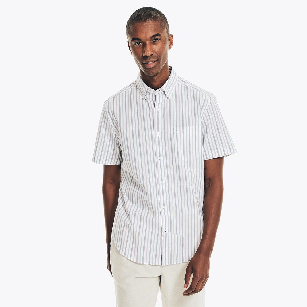 WRINKLE-RESISTANT STRIPED WEAR TO WORK SHORT-SLEEVE SHIRT,Bright White,large