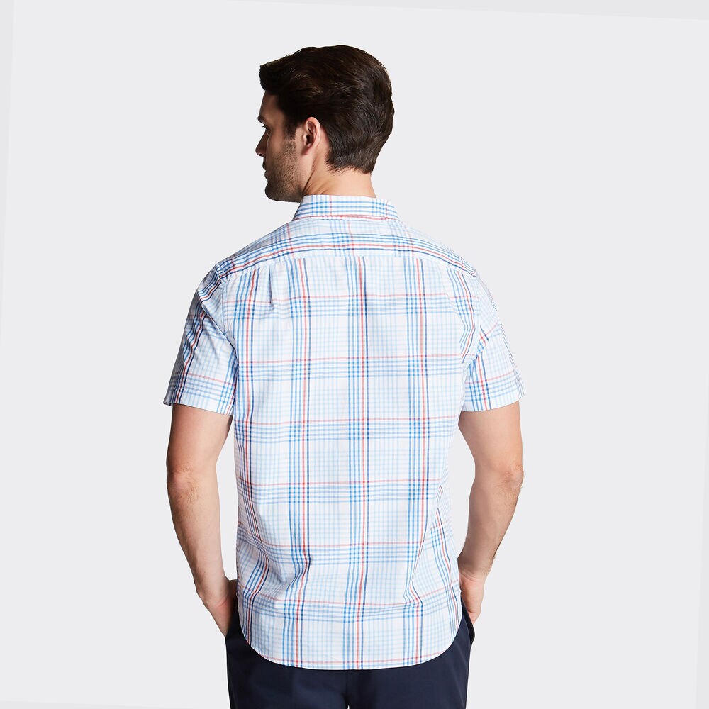 CLASSIC FIT SHORT SLEEVE POPLIN SHIRT IN PLAID,Varsity Blue Wash,large