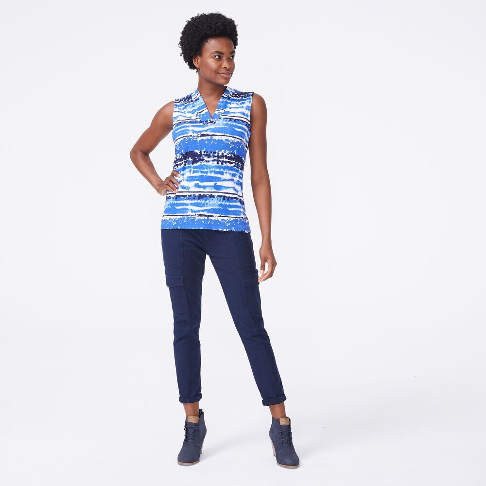 PRINT SLEEVELESS KNIT TOP,Reef Blue,large