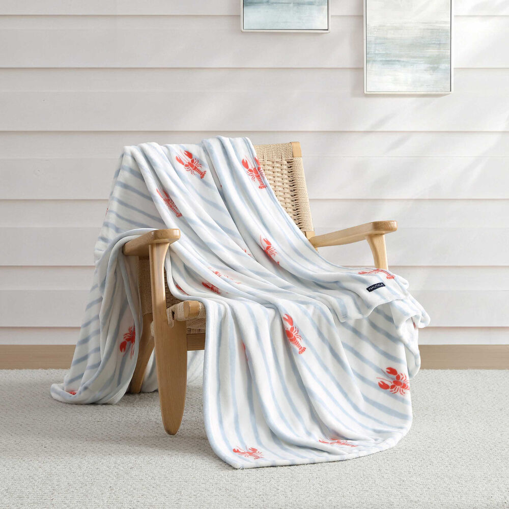 Lobster Watercolor Stripes Full/Queen Blanket,Limoges,large