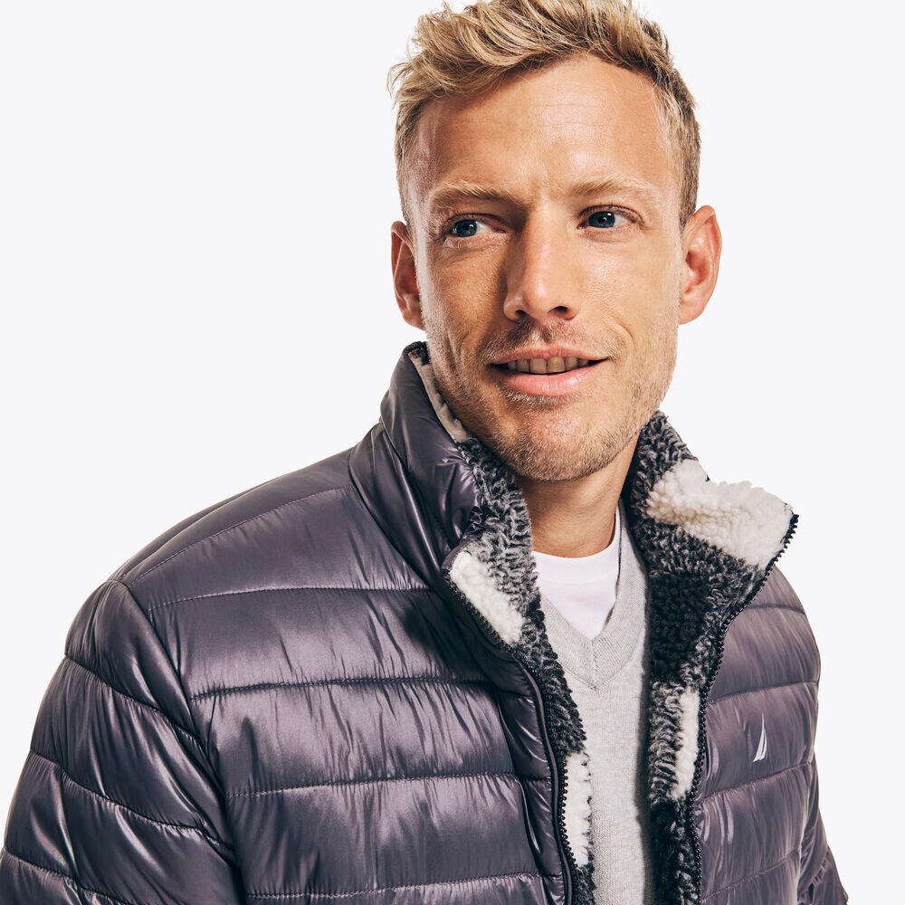 FLEECE-LINED PUFFER JACKET,Mist Heather,large