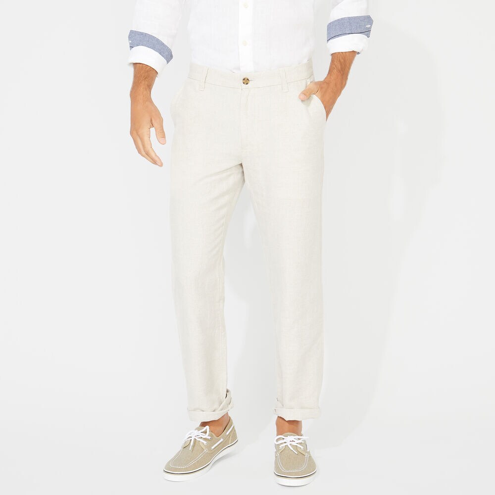 Flat Front Classic Fit Linen-Blend Pants,Wheat Flax,large