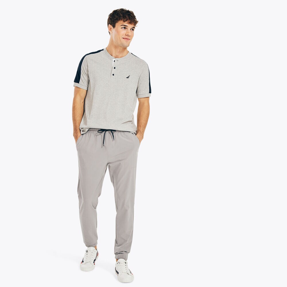 SHOULDER-STRIPE SHORT SLEEVE HENLEY,Grey Heather,large