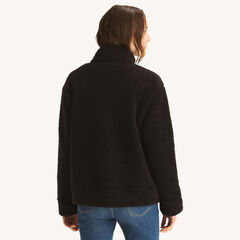 Quarter-Zip Faux Shearling Pullover,True Black,large