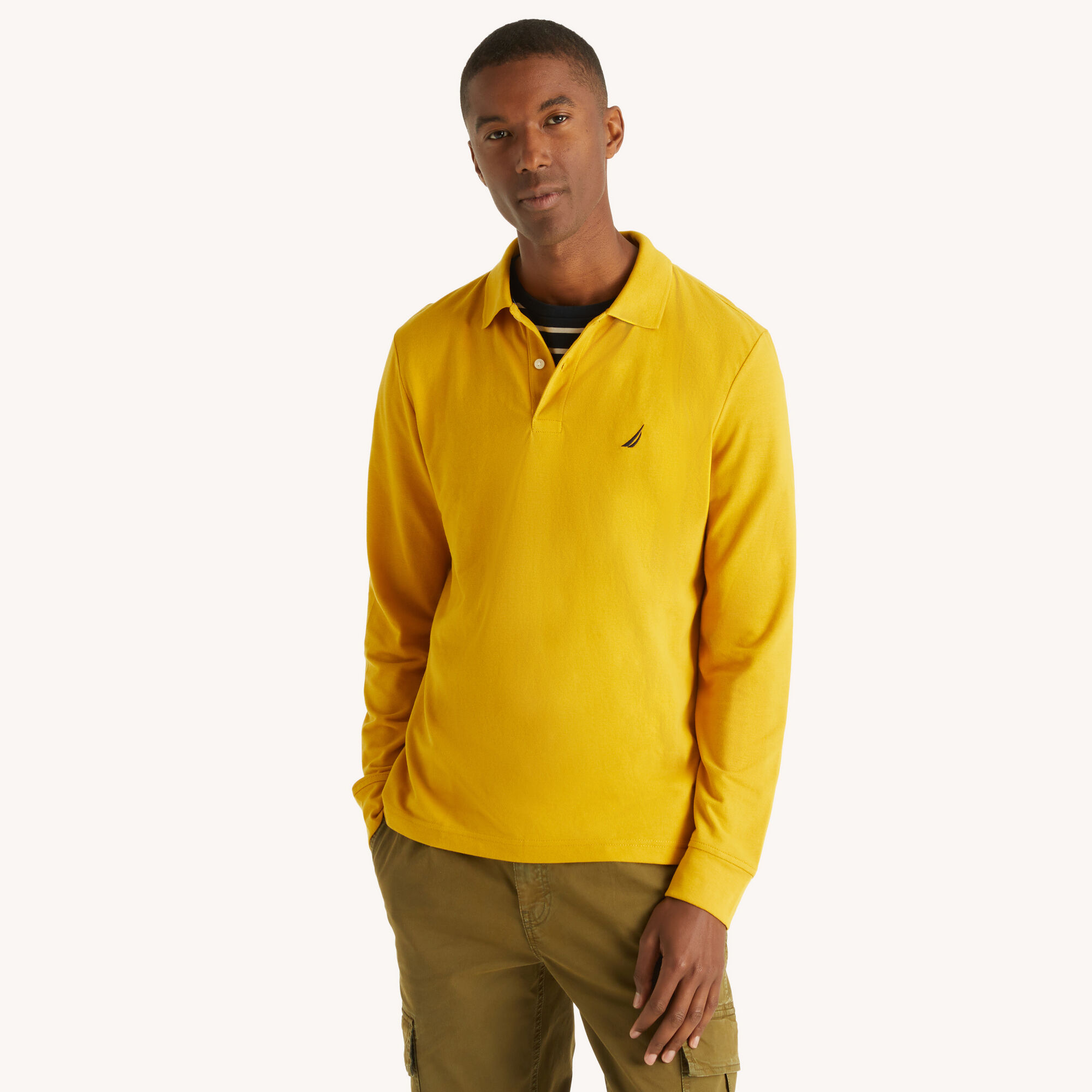 Classic Fit Long Sleeve Deck Polo,Spruce,large