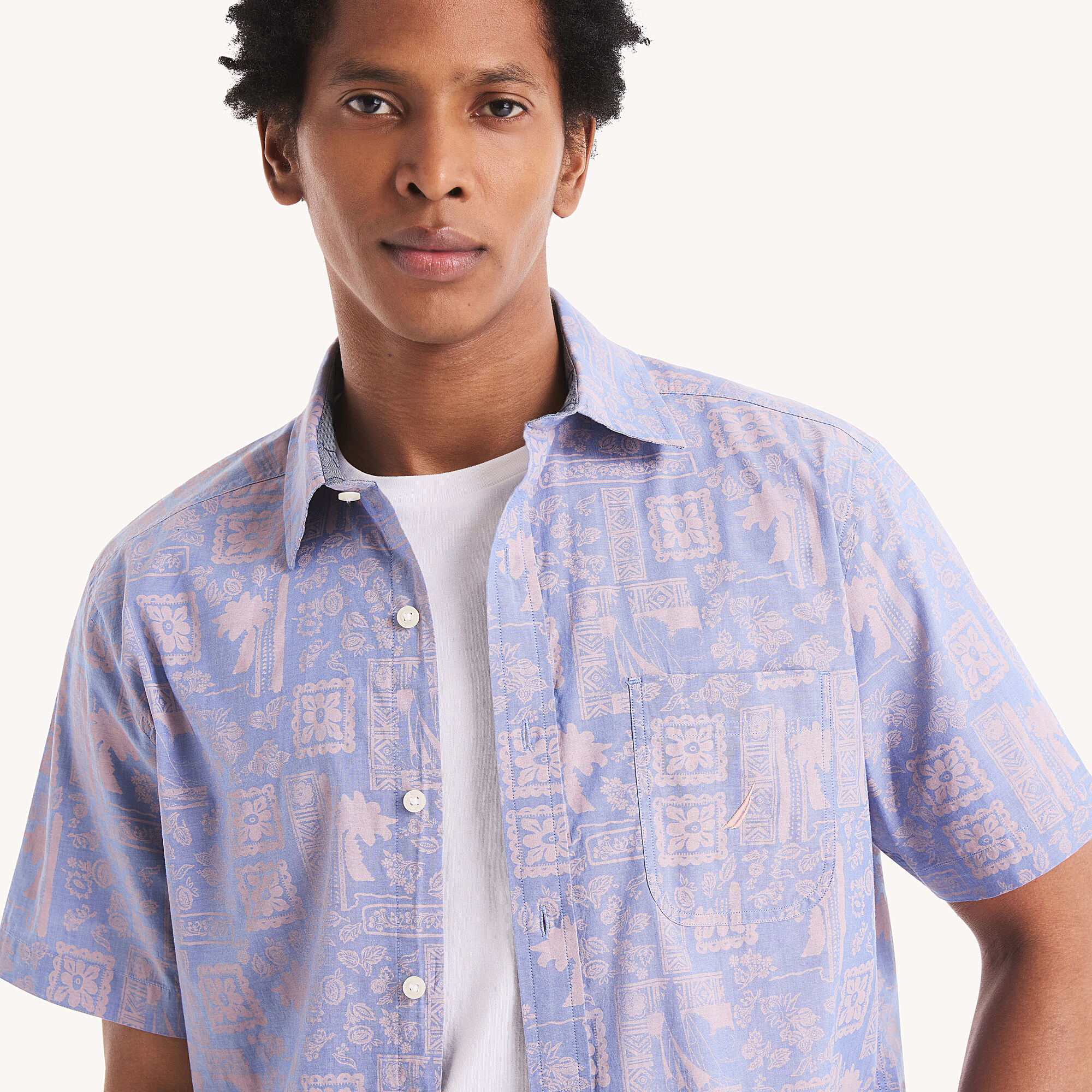 Printed Short-Sleeve Shirt,Buoy Red,large