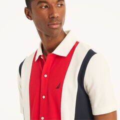 Classic Fit Pieced Polo Shirt,Sail White,large