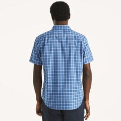 Classic Fit Wrinkle-Resistant Plaid Short-Sleeve Shirt,Estate Blue,large