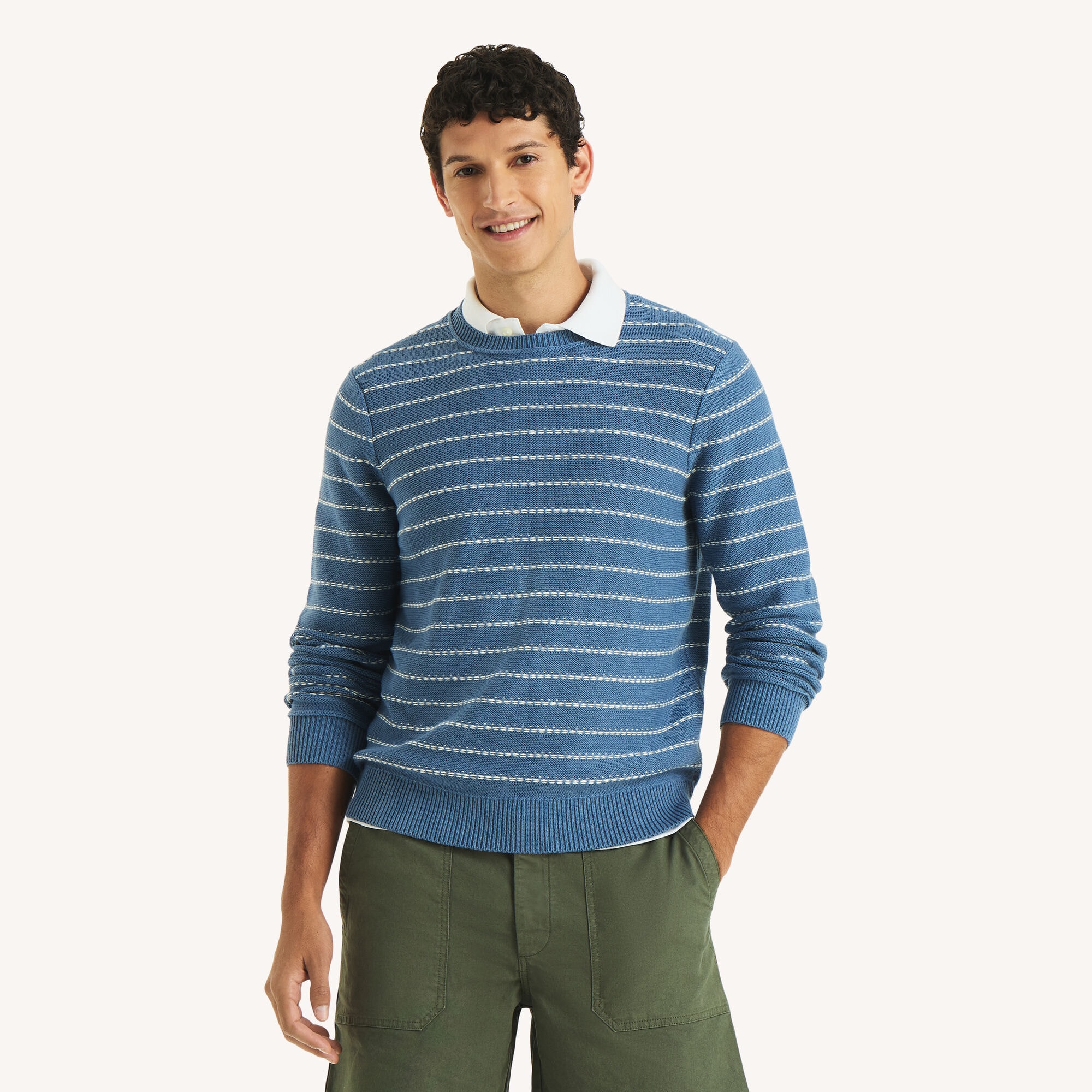 Striped Crewneck Sweater,Angel Blue,large