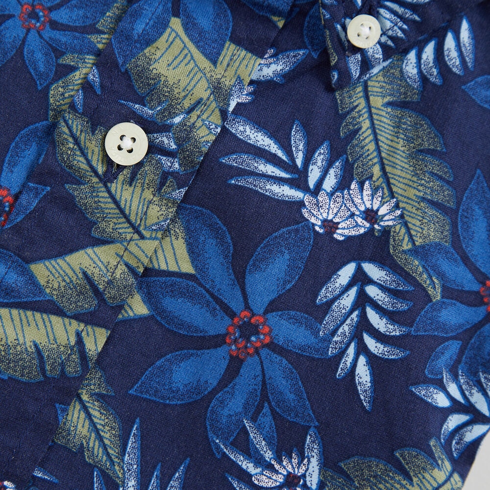 BIG & TALL TROPICAL PRINT SHORT SLEEVE SHIRT,J Navy,large