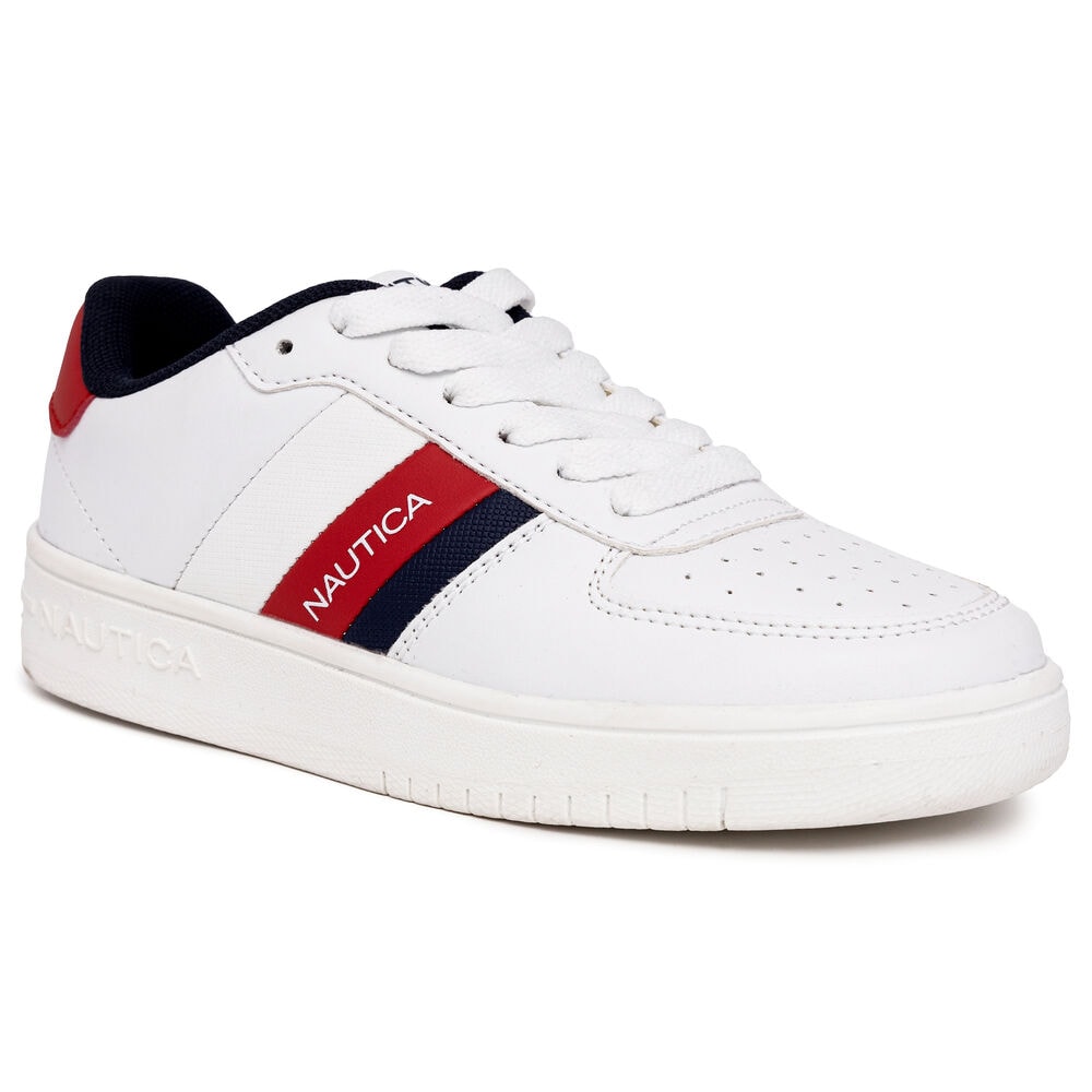 Boys' Side-Stripe Lace-Up Sneaker,Egret,large