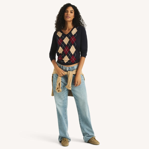 V-Neck Argyle Sweater