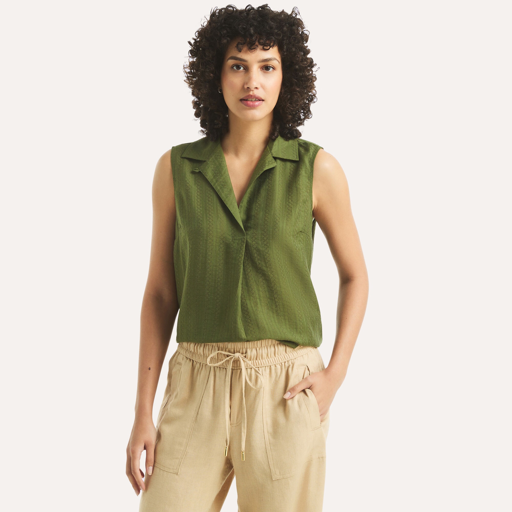 Sleeveless Popover Top,Gecko Green,large