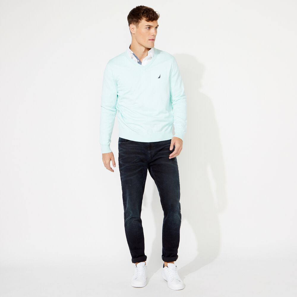 BIG & TALL NAVTECH V-NECK SWEATER,Aquabreeze,large