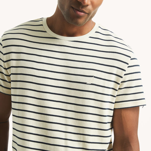 Waffle Knit Striped Crewneck T-Shirt