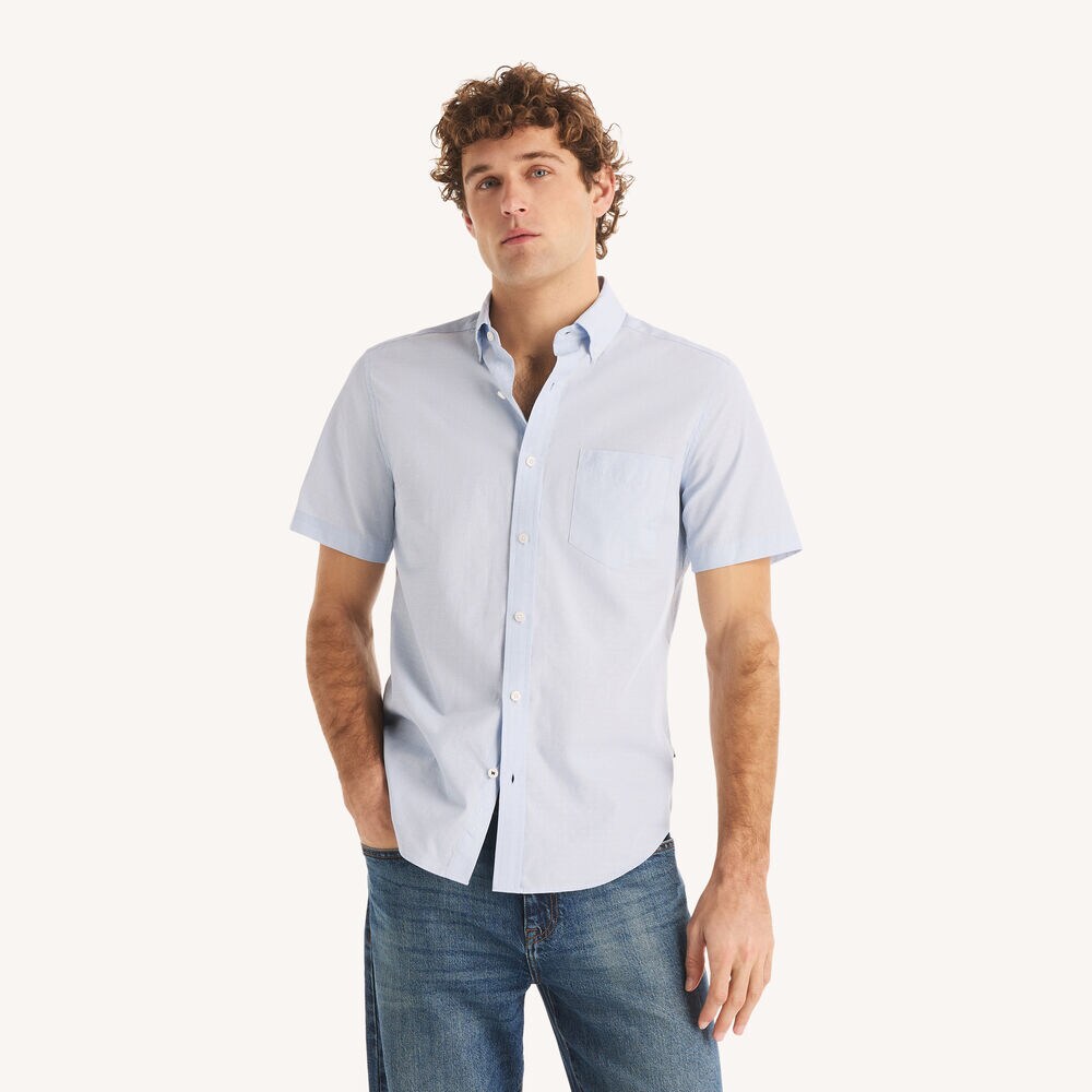 Men's Striped Short Sleeve Button-Up Shirt - Regular Fit With Classic Collar