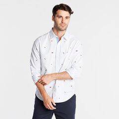 CLASSIC FIT OXFORD SHIRT IN EMBROIDERED PINSTRIPE,Bright White,large
