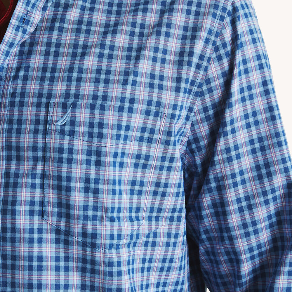 Slim Fit Wrinkle-Resistant Plaid Shirt,Estate Blue,large