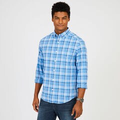 Tonal Plaid Long Sleeve Classic Fit Button Down ,Riviera Blue,large