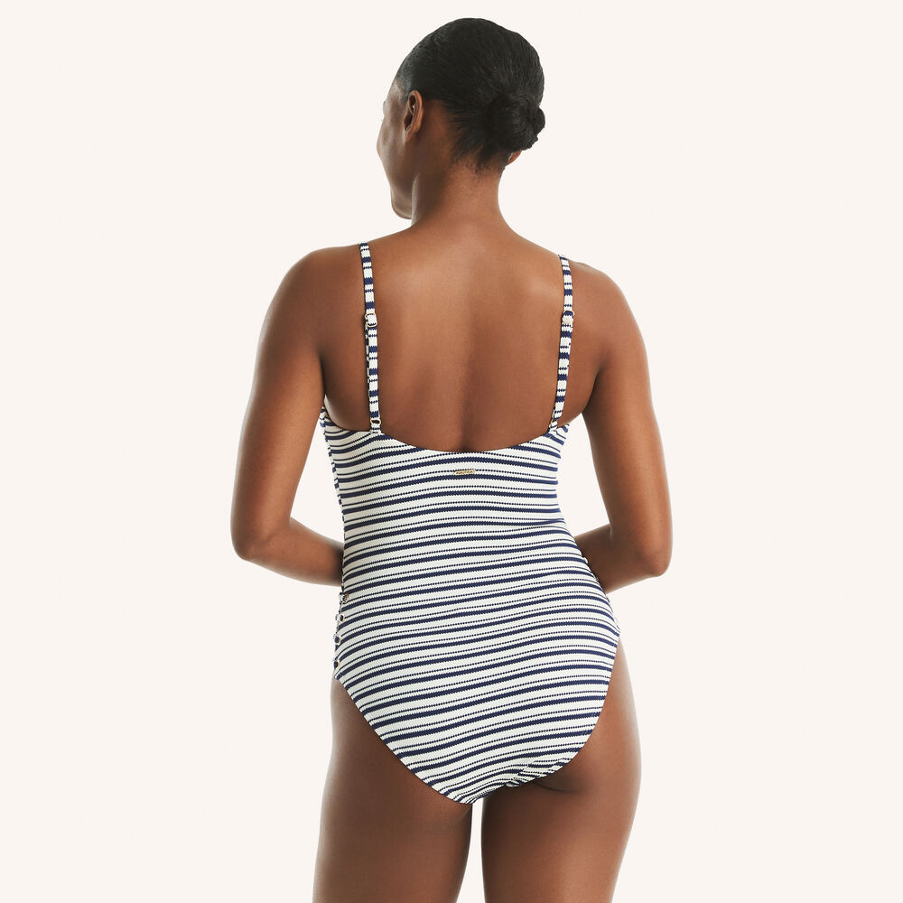 Striped One-Piece Swim,J Navy,large