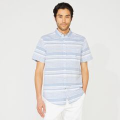 STRIPED LINEN SHORT-SLEEVE SHIRT,Star Sapphire,large