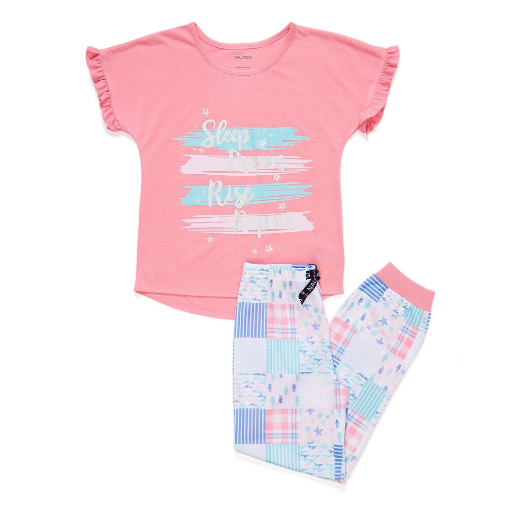 Girls' Sleep, Dream, Rise PJ Pants Set (XS-XL) ,Bow Burgundy,large