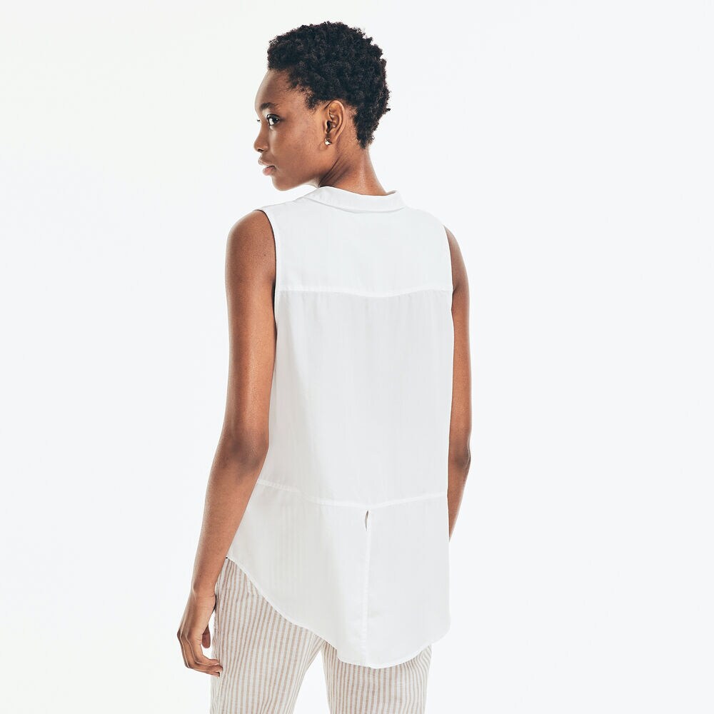 SUSTAINABLY CRAFTED SLEEVELESS BUTTON-DOWN TOP,Bright White,large