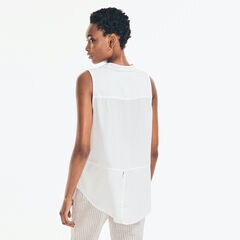 SUSTAINABLY CRAFTED SLEEVELESS BUTTON-DOWN TOP,Bright White,large