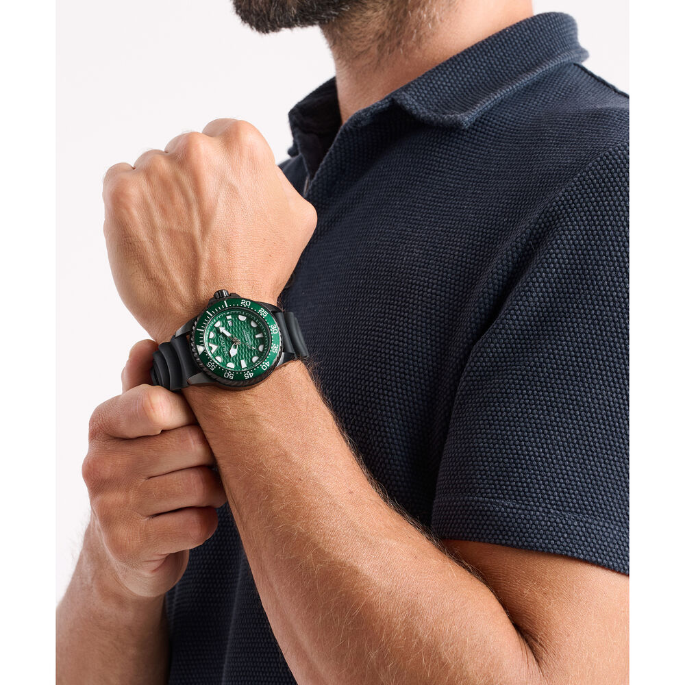 NCT Sea Dive Silicone Strap 3-Hand Watch,Black,large